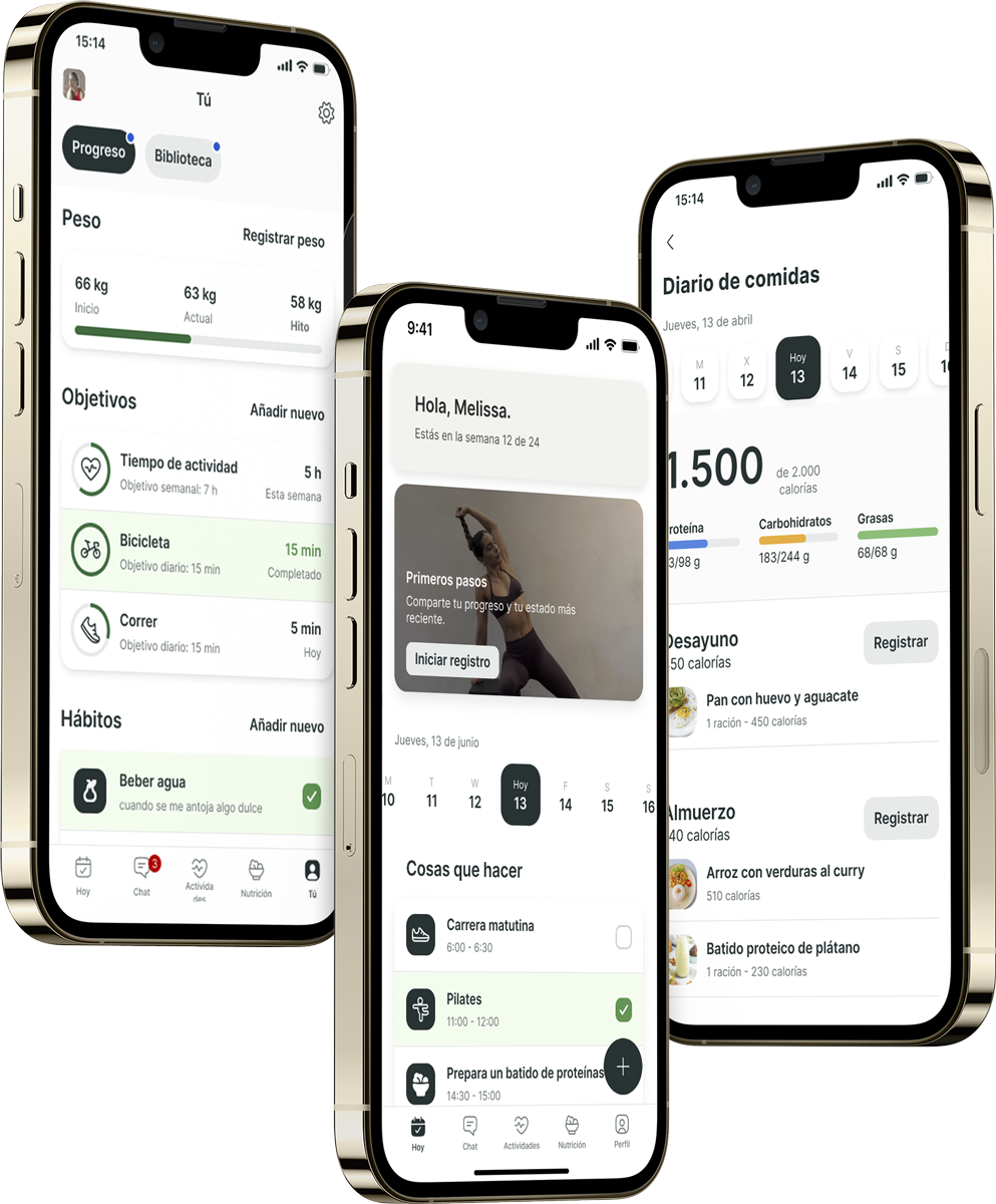 Un mockup de la app de coaching mostrando las funciones.